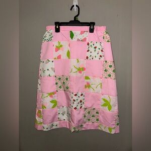 Vintage Patchwork Skirt - pink/white/green strawberry & floral print